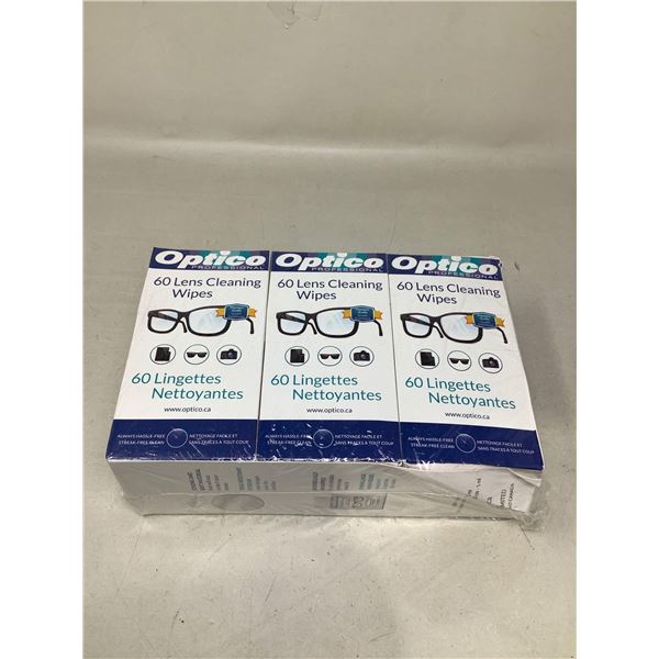 Optico Professional 60 Lens Cleaning Wipes Lot Of 3