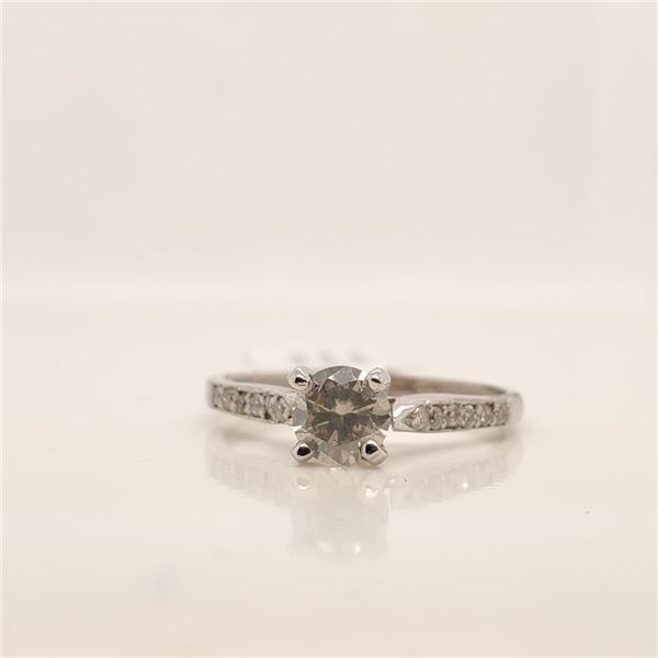 14K White Gold Diamond(0.57Ct,Si2,G) Diamond(0.1ct) Ring (~Size 6.25) (~weight 1.69g), Made in Canad