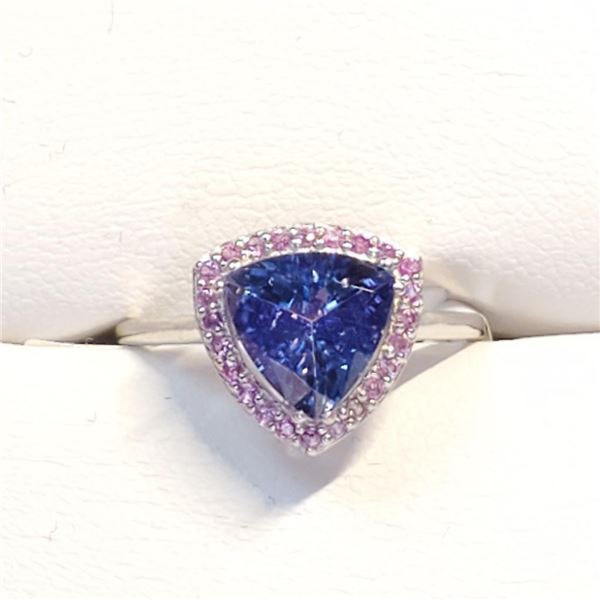Platinum950 Natural Tanzanite(1.8ct) Ruby(0.2ct) Ring (~Size 6) (~weight 3.05g), Made in Canada, App
