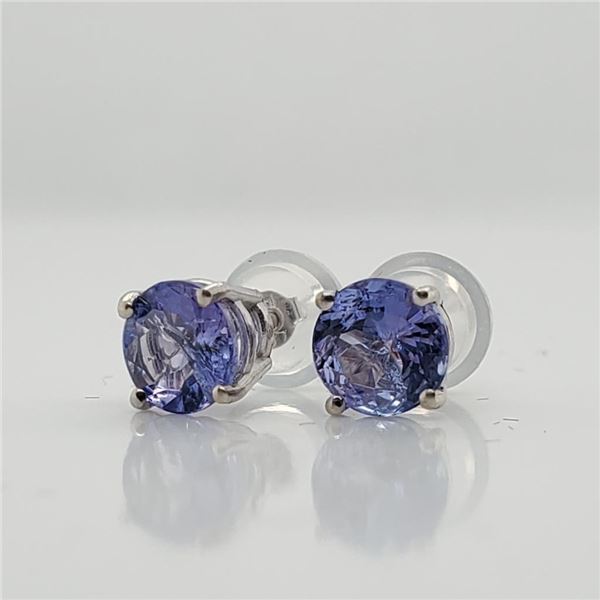 14K White Gold Natural Tanzanite(1.1ct) Earrings (~weight 0.82g), Made in Canada, Appraised Retail $
