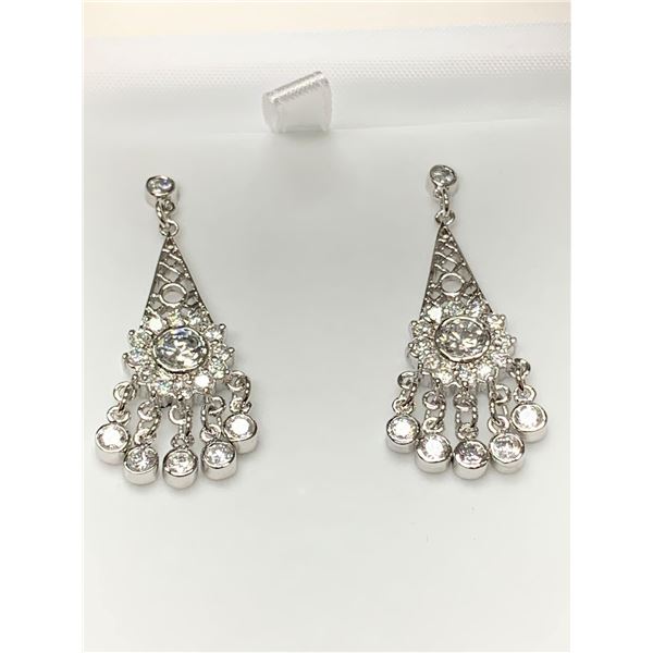 Cascade Dangle Earrings silver with CZ Stones Set of 2 in Gift Box