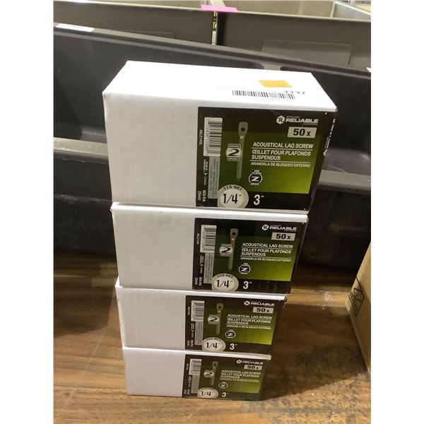 Reliable Acoustical Lag Screws - 1/4'in x 3in - 50/Pack Lot of 4