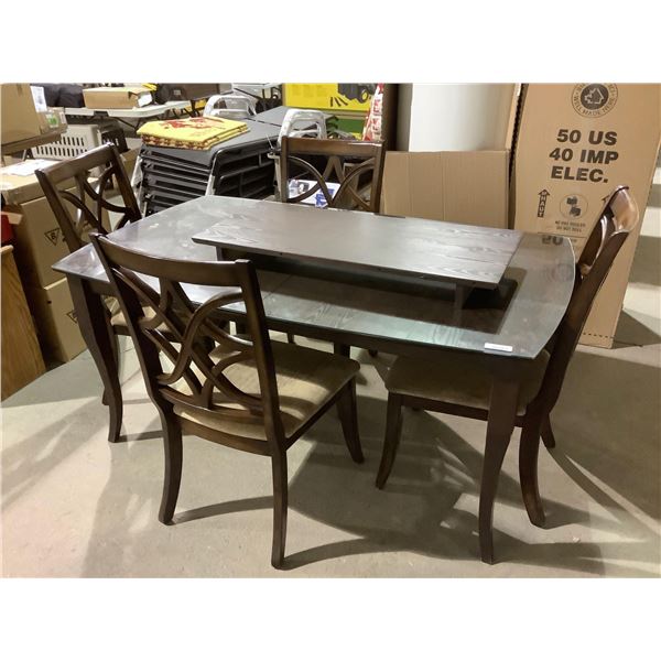 Wooden Dining Table w/ Glass Top and 4 Chairs (40in x 66 1/2in x 30 1/2in)