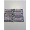 Image 1 : Six 1954 Canada $10.00 Dollar Bills Uncirculated