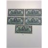 Image 1 : Five 1937 Canada $1 Bills King George Uncirculated  Nice