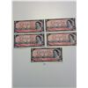 Image 1 : Five 1954 Canada $2.00 Dollar Bills - Uncirculated