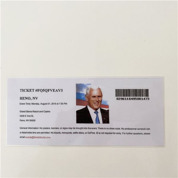 Mike Pence 2016 Rally Event Ticket- Nevada
