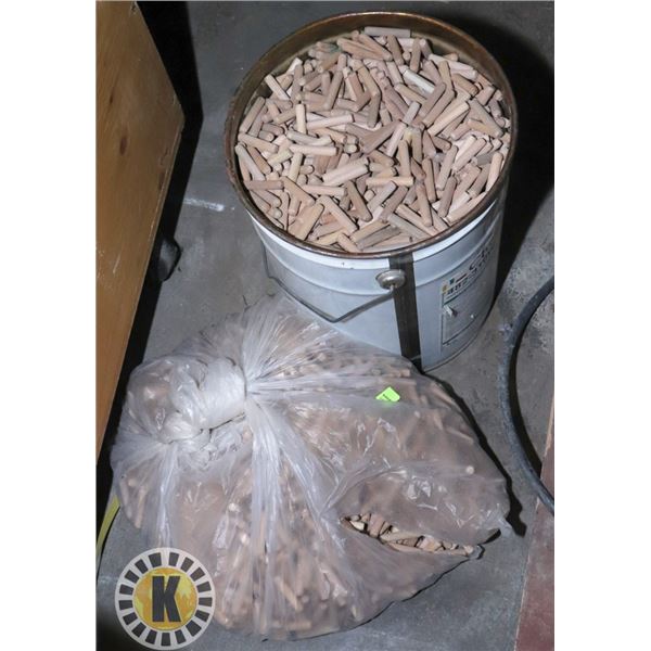 BIN OF WOOD DOWEL PINS 2"