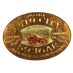 Rare Auto City Cigars Reverse Glass Sign