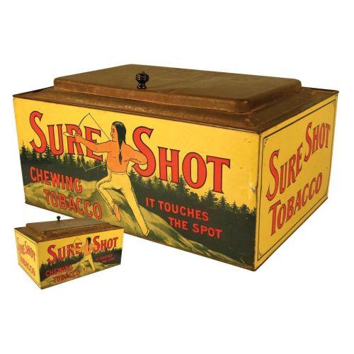 sure shot tobacco tin Chewing Can, Spaulding & Merrick Company, Chicago, IL. Ca. 1920 Gunpowder seasoning and grill mats Sure Shot Sid's, Seasoning, 5.5