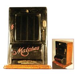 One Cent Oak and Cast Iron Match Dispenser