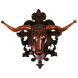 Hand Carved Long Horn Steer Hat Rack