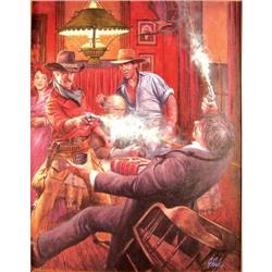 Guy Deel Painting Saloon Gun Fight