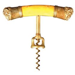 Buffalo Figural Ivory and Silver Corkscrew