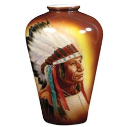 Western Americana Porcelain Vase