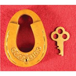 Brass Padlock in the shape of a horseshoe
