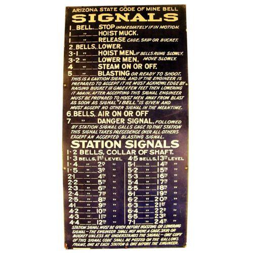 Arizona State Code of Mine Bell Signals Sign