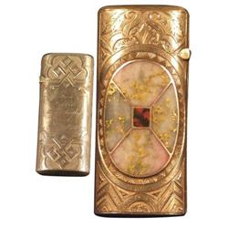 14 KT and Gold Quartz Inlaid Match Safe
