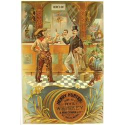 Rare Henry Hunter Rye Whiskey Tin Sign