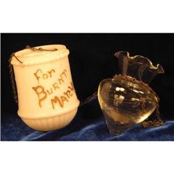 2 Burnt match holders for kerosene lamps