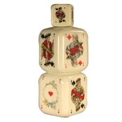 Milk glass Decanter depicting card suits