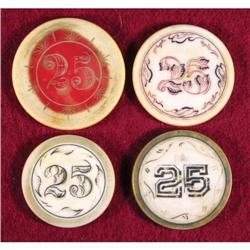 Four, Twenty Five Dollar Ivory Poker Chips