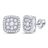 Image 1 : Round Diamond Square Cluster Earrings 1-1/4 Cttw 14KT White Gold
