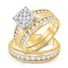 Image 1 : Diamond Cluster Matching Wedding Set 1-3/4 Cttw 14KT Yellow Gold