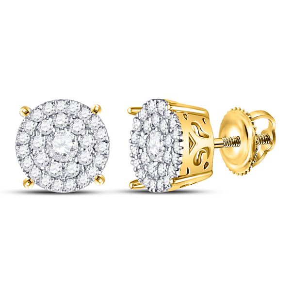 Round Diamond Concentric Circle Cluster Earrings 3/8 Cttw 10KT Yellow Gold