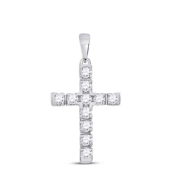 Round Diamond Cross Pendant 1/2 Cttw 14KT White Gold