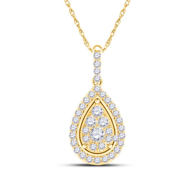 Round Diamond Teardrop Pendant 1/4 Cttw 14KT Yellow Gold