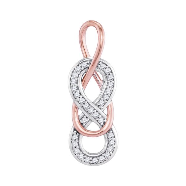 Round Diamond Double Linked Rose-tone Infinity Pendant 1/10 Cttw 10KT Two-tone Gold