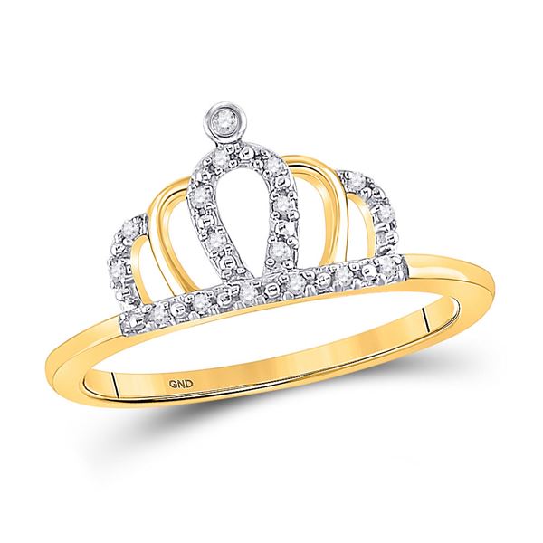 Round Diamond Crown Tiara Princess Band Ring 1/20 Cttw 10KT Yellow Gold