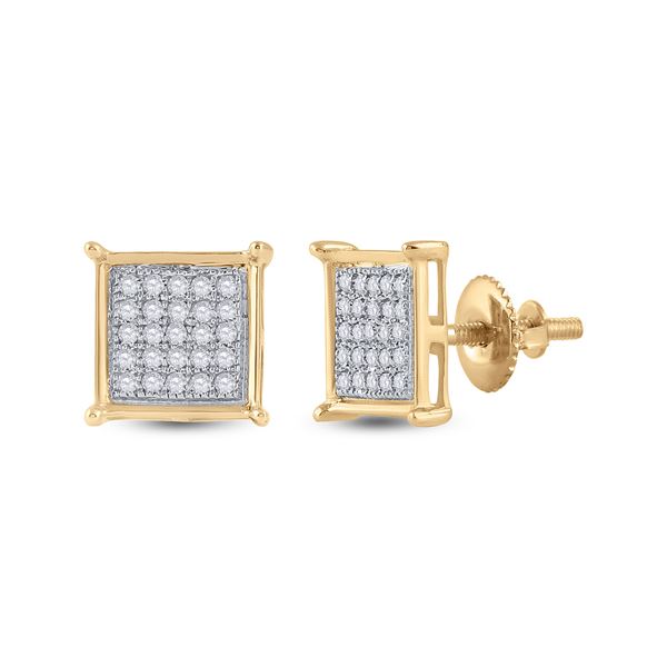Round Diamond Square Earrings 1/6 Cttw 10KT Yellow Gold