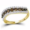 Image 2 : Round Brown Diamond Contoured Band 3/4 Cttw 10KT Yellow Gold