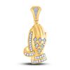 Image 1 : Round Diamond Praying Hands Cross Charm Pendant 5/8 Cttw 10KT Yellow Gold