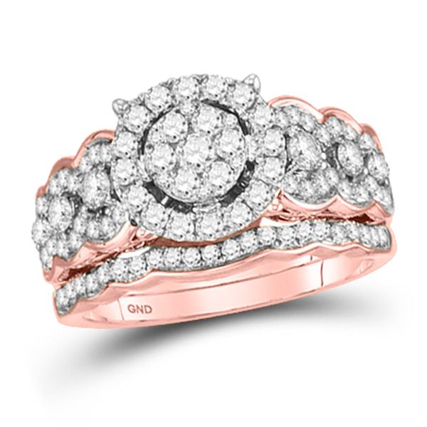 Diamond Bridal Wedding Ring Band Set 1 Cttw 14KT Rose Gold