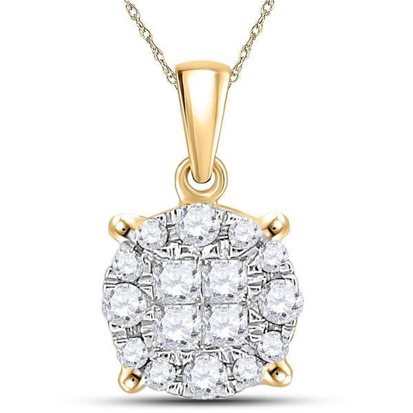 Princess Round Diamond Cluster Pendant 1/4 Cttw 14KT Yellow Gold