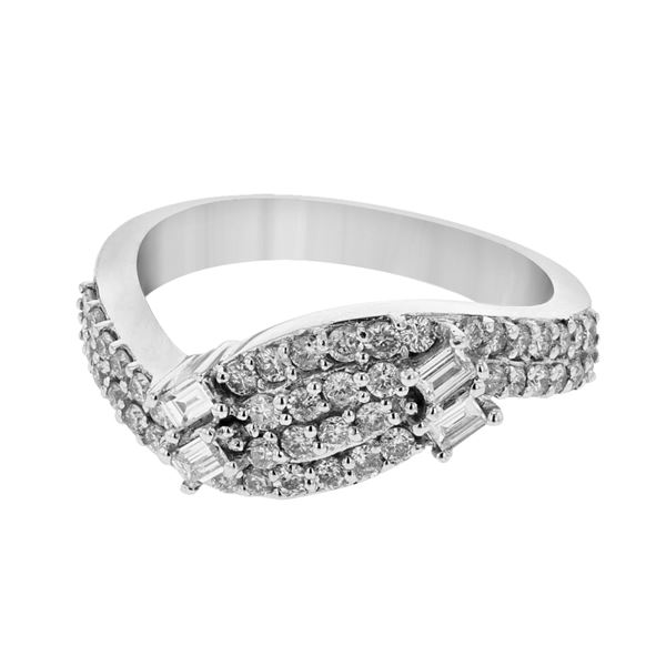Natural 0.73 CTW Diamond & Baguette Ring 14K White Gold - REF-86N4Y