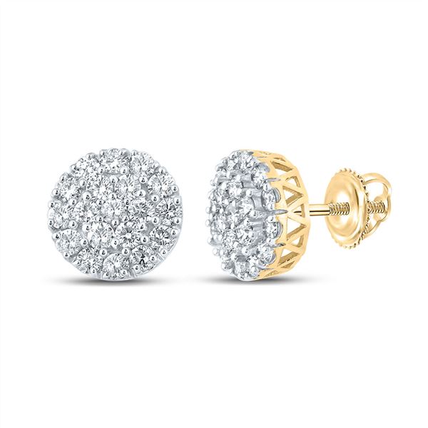 Mens Diamond Cluster Earrings 1 Cttw 10kt Yellow Gold