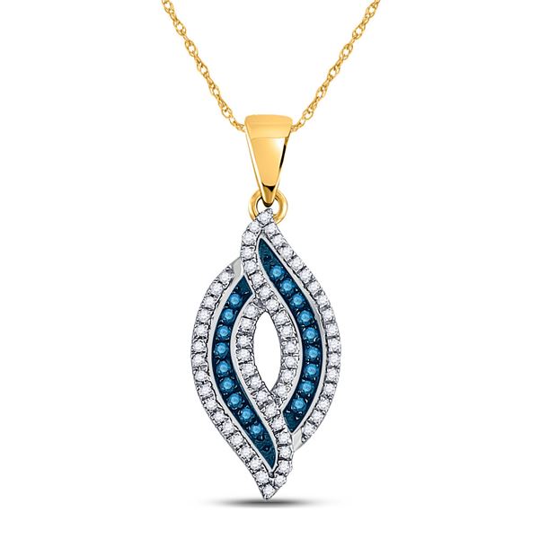 Blue Color Enhanced Diamond Oval Frame Pendant 1/3 Cttw 10kt Yellow Gold