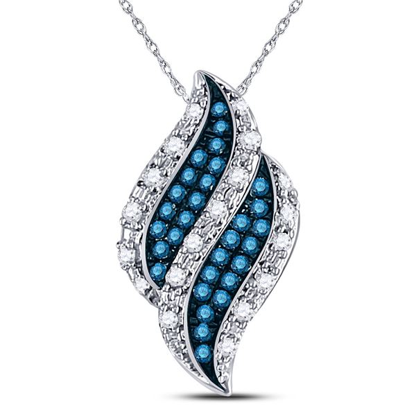 Blue Color Enhanced Diamond Cluster Pendant 1/10 Cttw 10kt White Gold