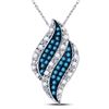 Image 1 : Blue Color Enhanced Diamond Cluster Pendant 1/10 Cttw 10kt White Gold