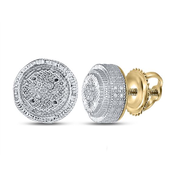 Yellow-tone Sterling Silver Mens Diamond 3D Circle Disk Earrings 1/20 Cttw Yellow-tone Sterling Silv