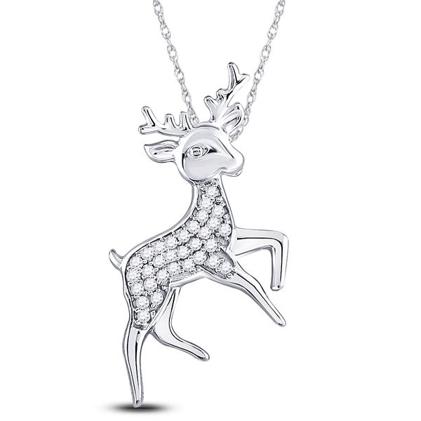 Diamond Rudolph Reindeer Animal Pendant 1/6 Cttw Sterling Silver