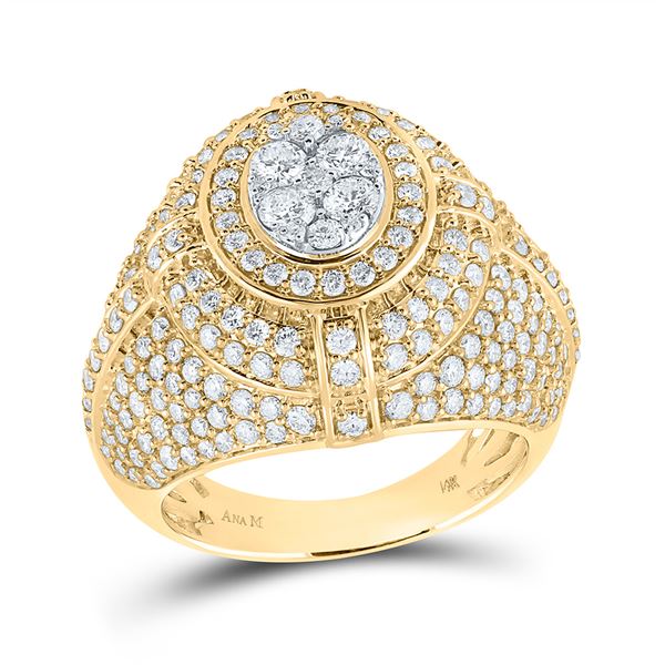 Mens Diamond Cluster Ring 3-5/8 Cttw 14kt Yellow Gold