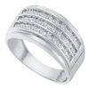 Image 1 : Mens Diamond 3-Row Band Ring 1/2 Cttw 10kt White Gold