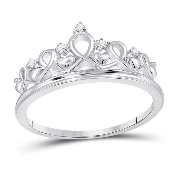 Diamond Crown Band Ring 1/20 Cttw Sterling Silver