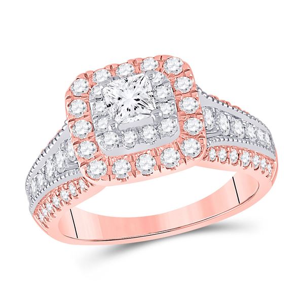 Princess Diamond Halo Bridal Wedding Engagement Ring 1-1/2 Cttw 14kt Two-tone Gold