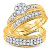 Image 1 : His Hers Diamond Cluster Matching Wedding Set 1/10 Cttw 10kt Yellow Gold